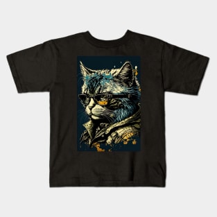 Cool cat portrait wearing a glasses Kids T-Shirt